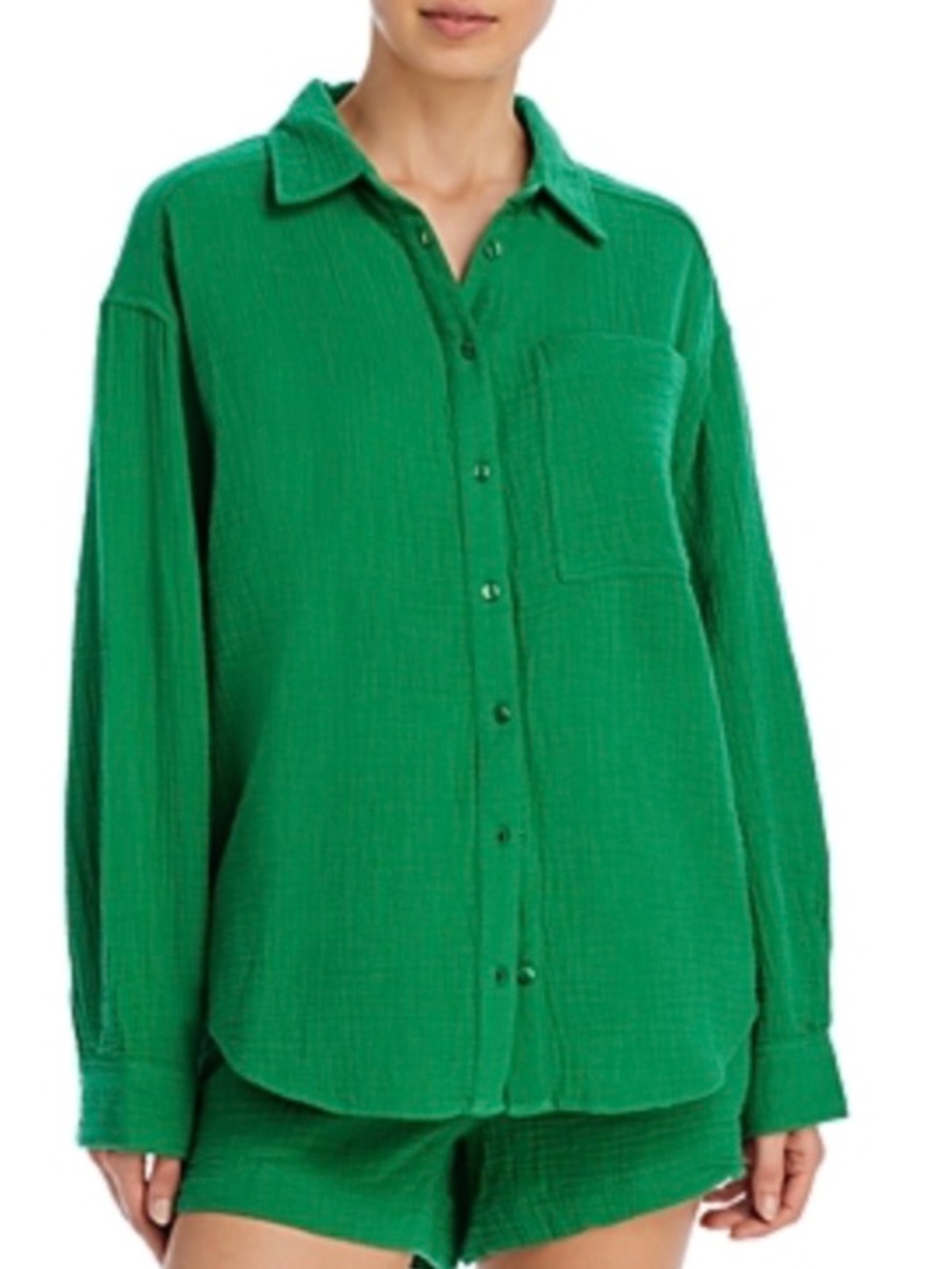 NWT Echo Supersoft Gauze Boyfriend cotton button down swim shirt top sz Large